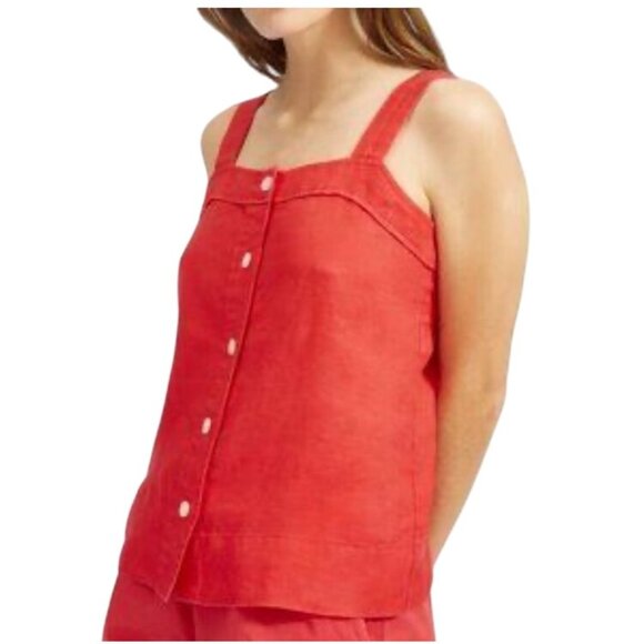 Everlane Red Linen Picnic Top Size 8 sustainable button front boxy breathable - Picture 1 of 8